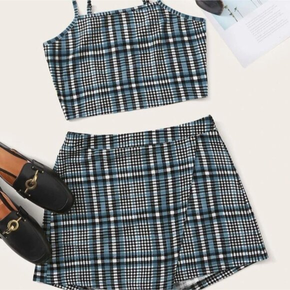 SHEIN Plaid Crop Cami Top & Skort Set Size Large - Picture 1 of 14